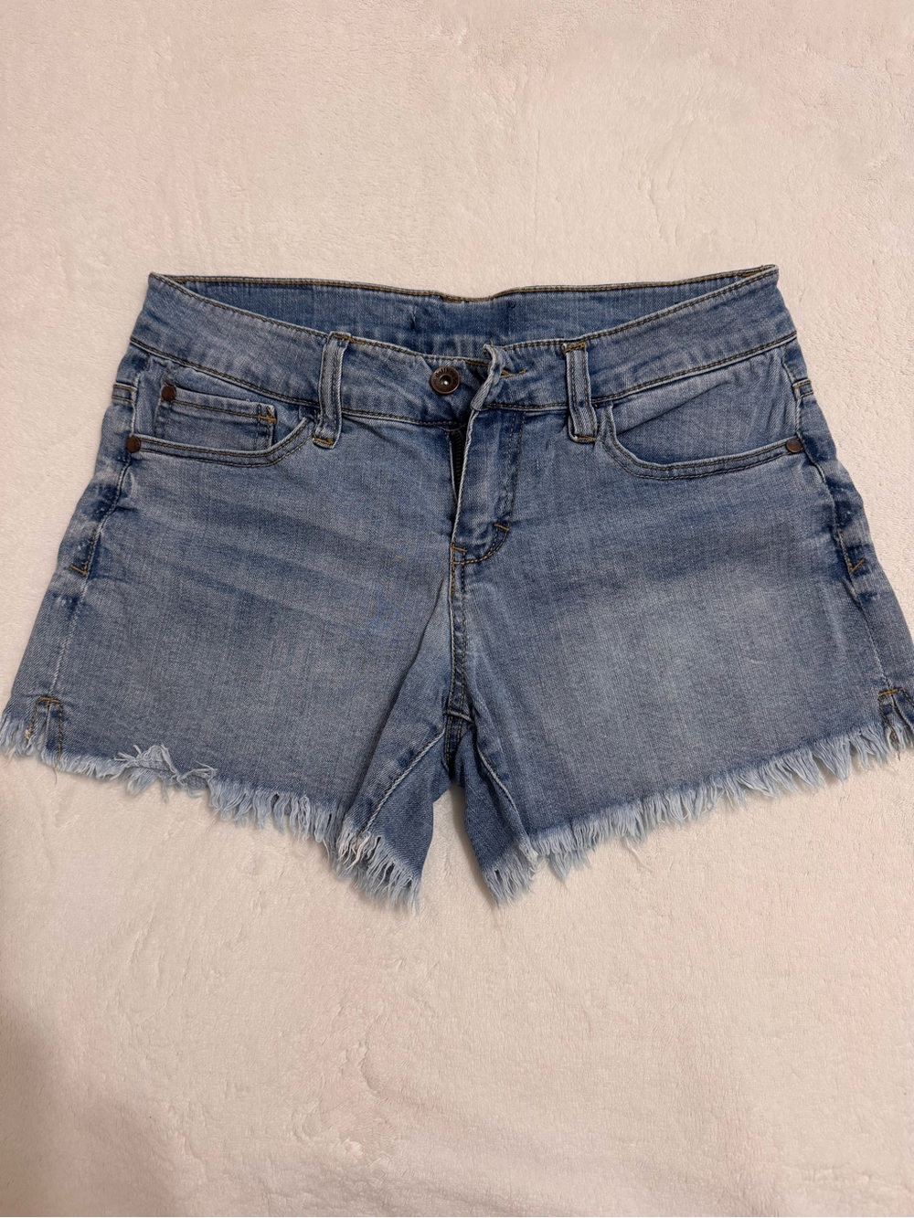 Classic Blue Denim Frayed Hem Women's Shorts